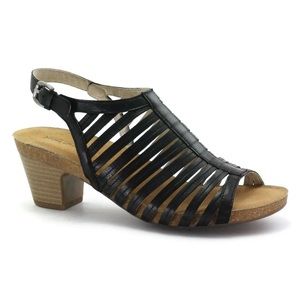 Josef Seibel Ruth 21 Sandals Women's
38 Black Tan Leather Caged Strappy
Heel